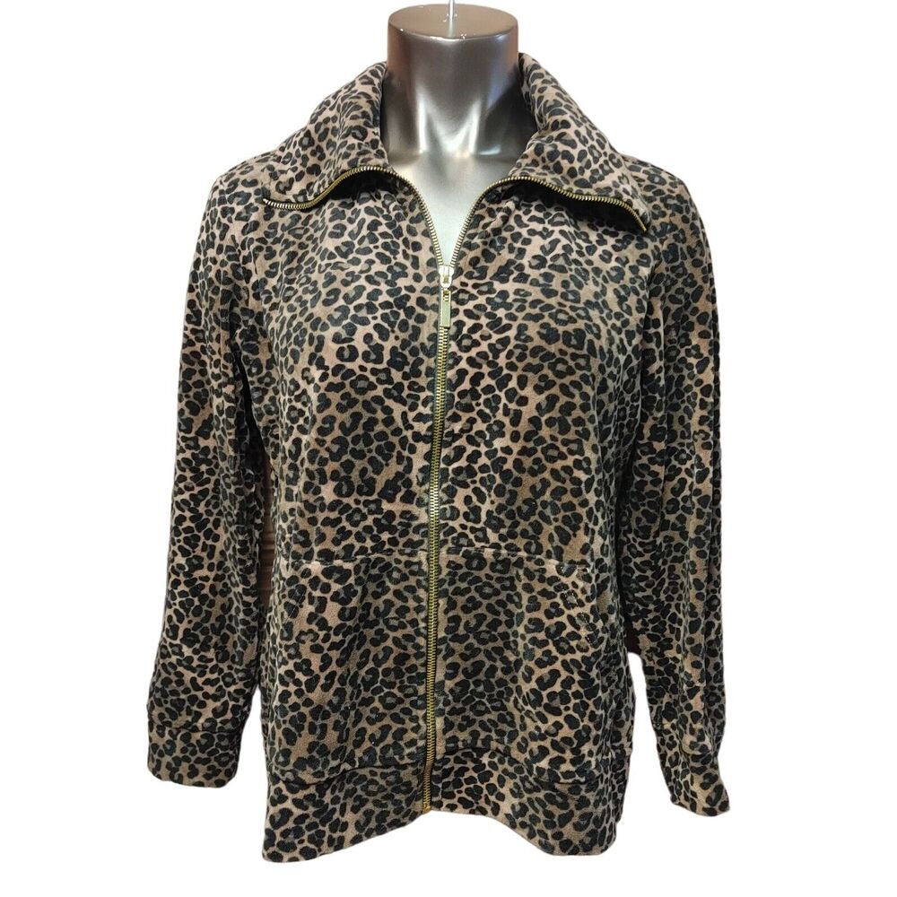 Womens Petite LG Cheetah Print Soft Modern Chic Whimsigoth Sweater Jacket